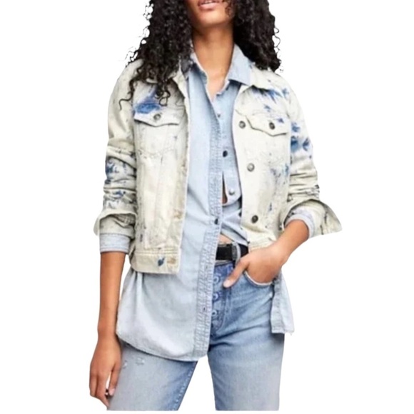 Free People Jones Tie Dye Jean Jacket Large NWT - Picture 1 of 14